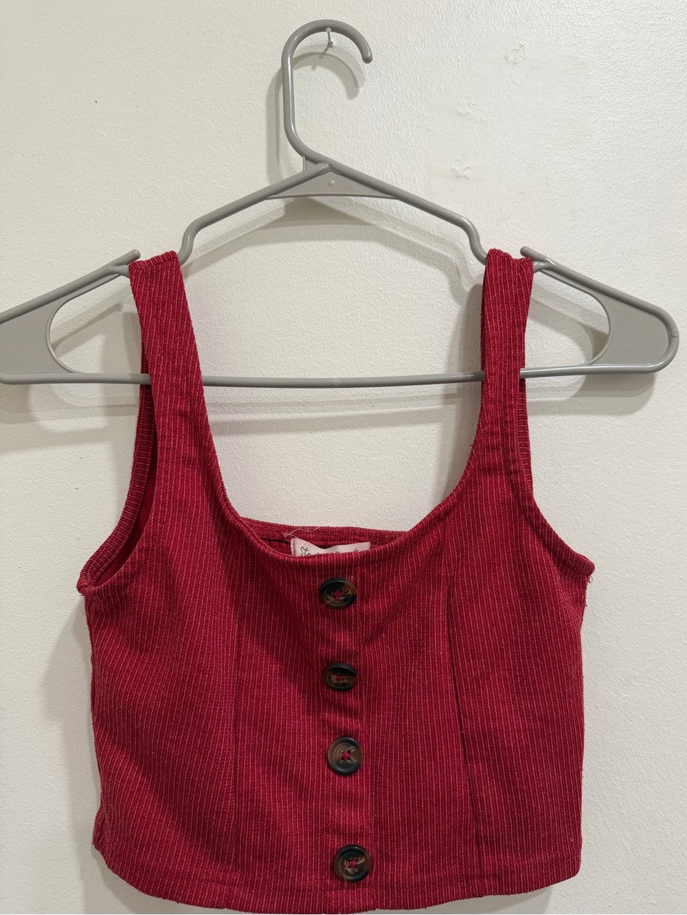 Ribbed Button-Front Micro Top — Deep Red
